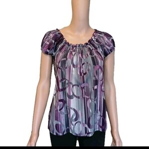 Carol Rose Purple and Gray Patterned Blouse Sz S Short Sleves
